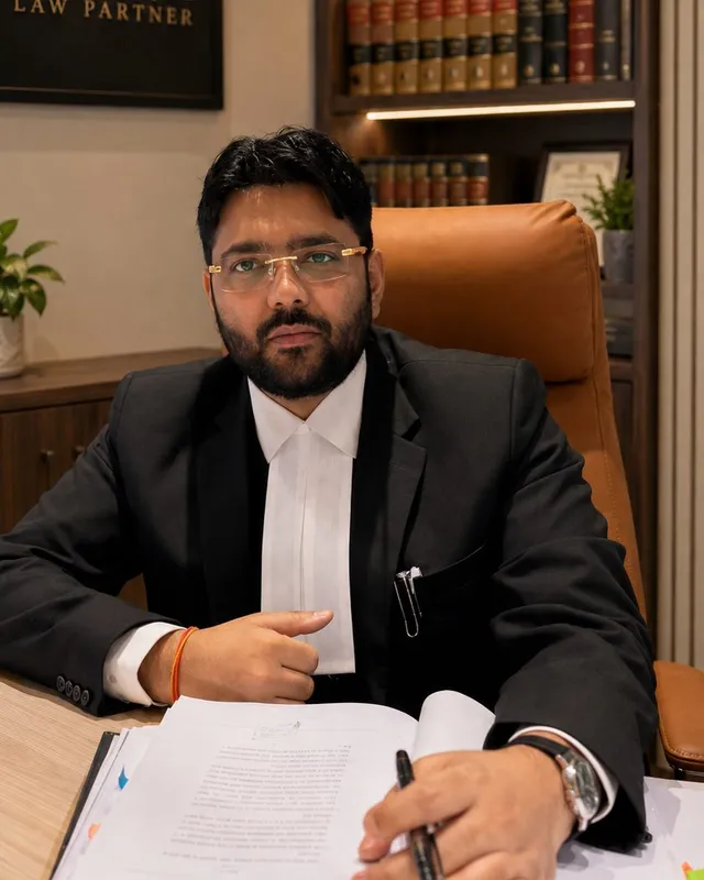 Dr. Gaurav Manuja, Partner at Manuja Law Partners, at his desk in the firm's chamber