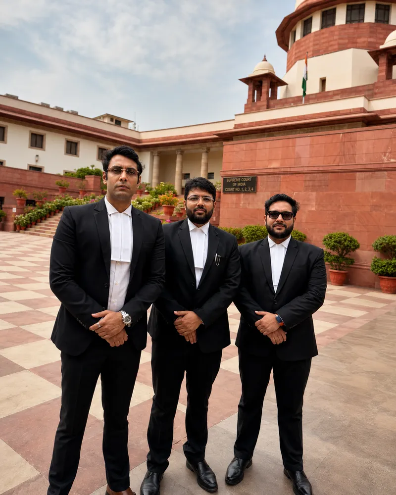 Kanisth Manuja, Dr. Gaurav Manuja and Nakul Manuja outside the Supreme Court of India
